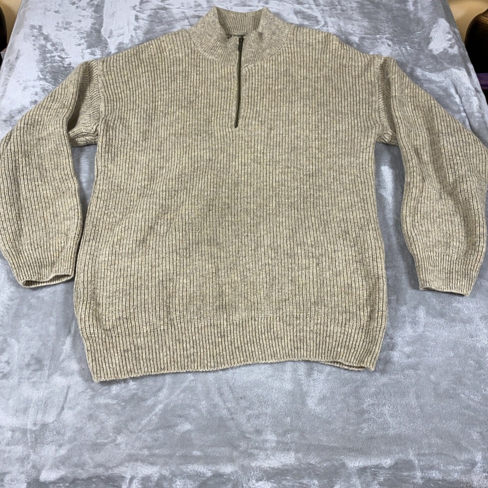 Knit Works Mens Chunky New Wool Sweater Med Beige 1/4 Zip Fisherman New Zealand